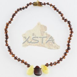 Baby necklace cherry color with leave beads